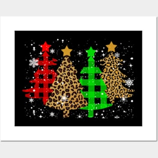 Merry Christmas Trees with Buffalo Plaid & Leopard Design Posters and Art